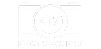 417 Photo Works Logo - Camera with "417" inside camera lens circle and words "Photo Works" below camera